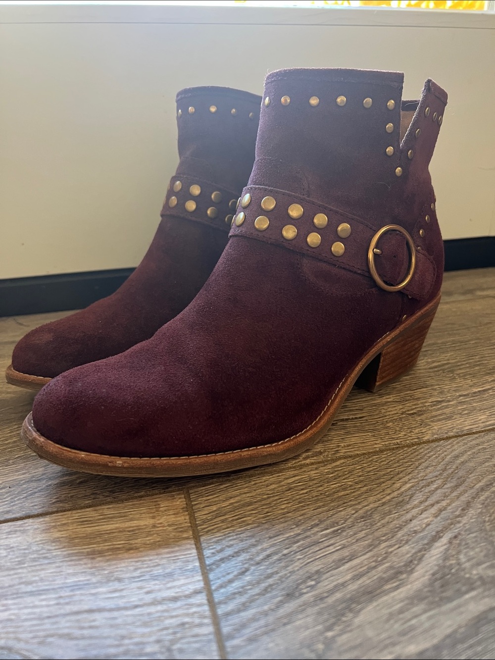 Sofft Burgundy Suede Studded Ankle Boots